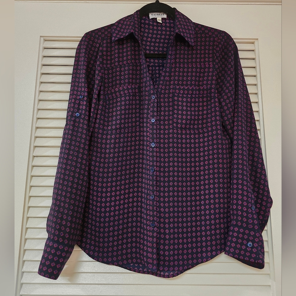 Express - The Portofino Diamond Pattern Long-Sleeve Lightweight Shirt